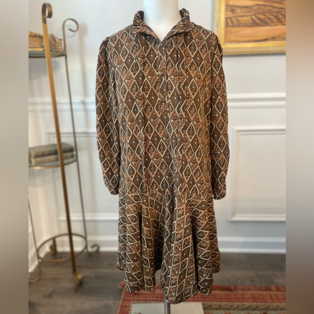 Brown Geometric Long Sleeve Dress